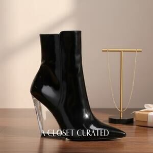 Stuart Weitzman Lucite 100 Wedge Bootie 9.5 Black NEW